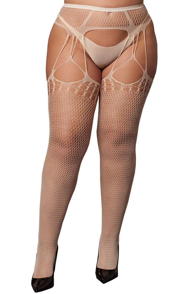 Le Désir Beige Shredded Suspender Pantyhose XL - Xoxomoving