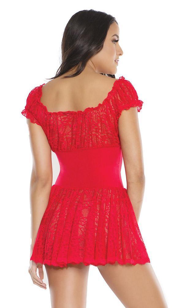 Naughty Red Lace Off The Shoulder Babydoll & G-String Set - Xoxomoving