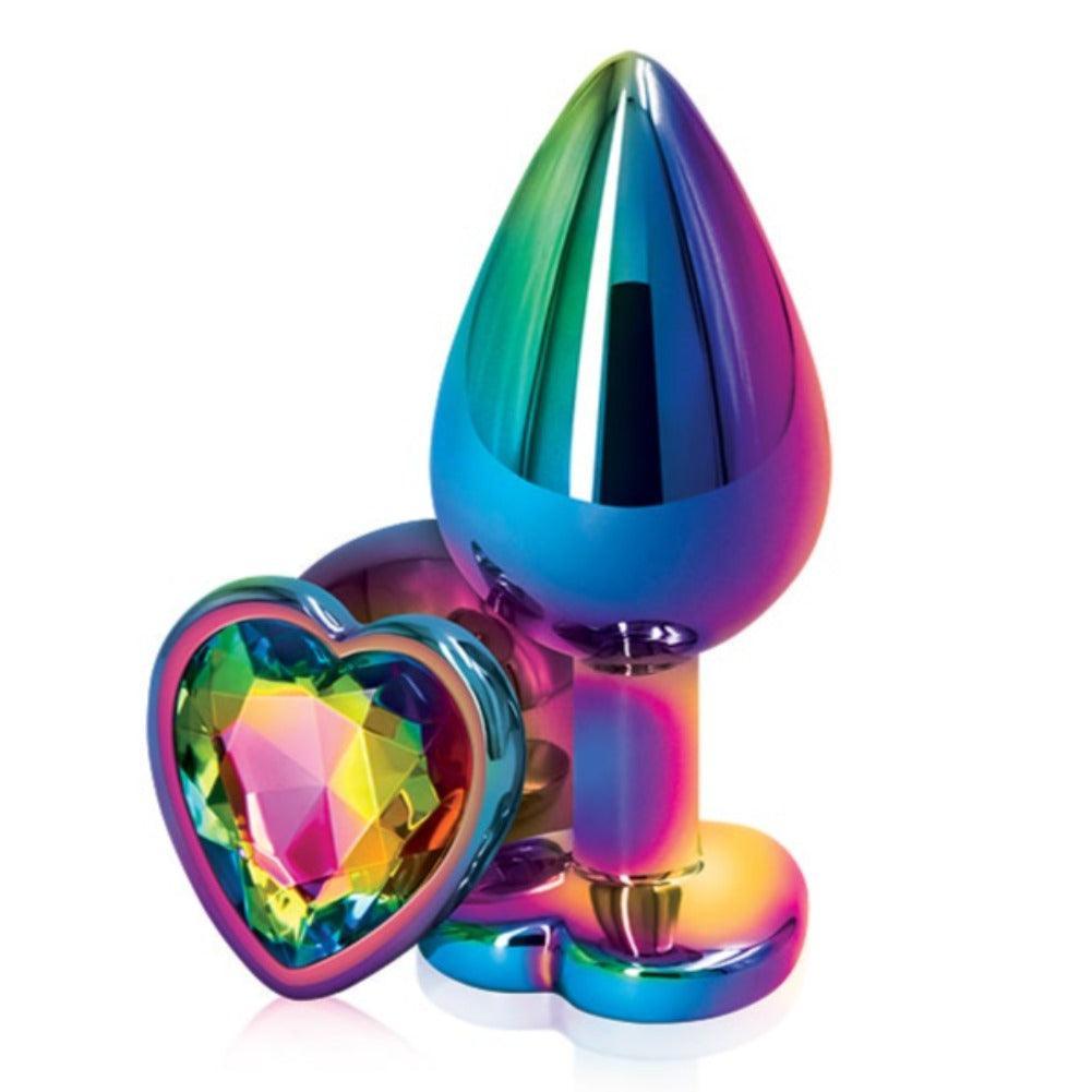 NS Novelties Rainbow Heart Jeweled Metal Butt Plug - Xoxomoving