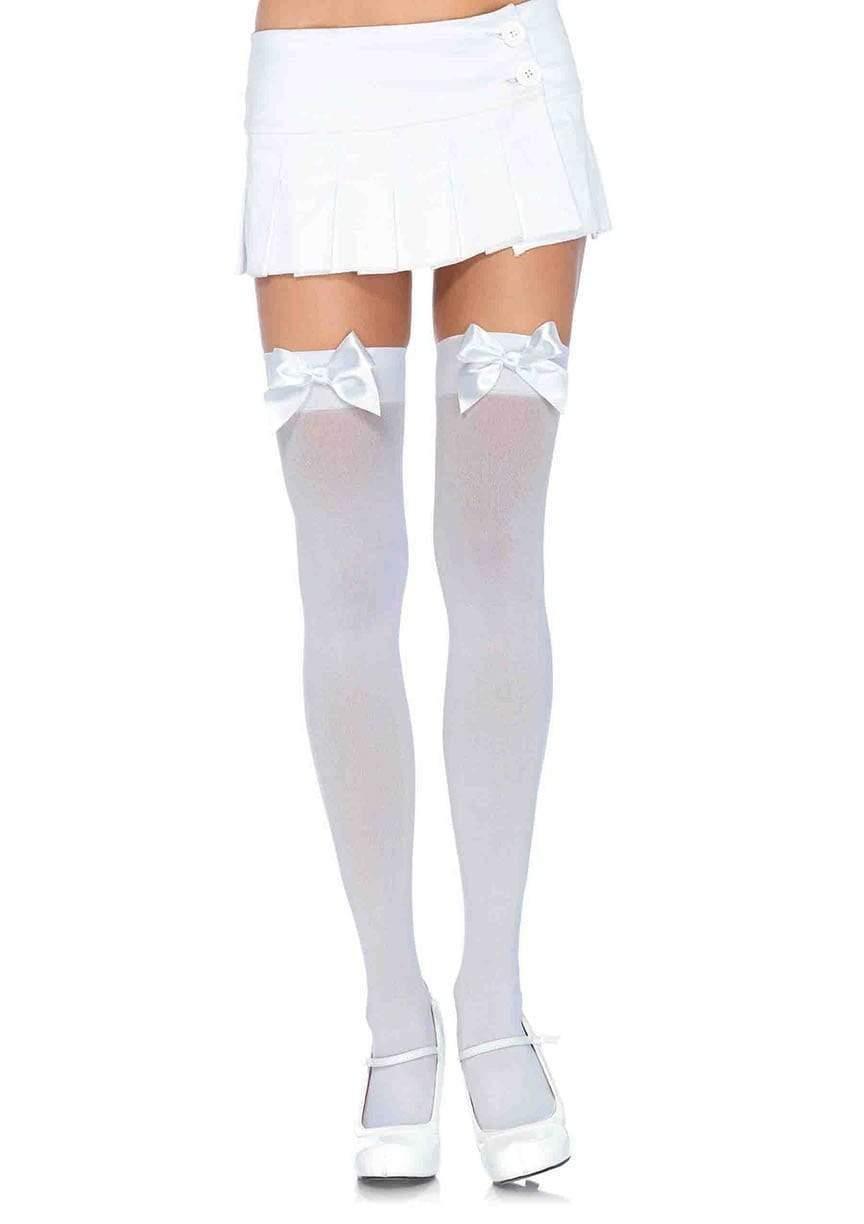 Nylon Thigh Highs with Bow - One Size and Queen Available - Xoxomoving