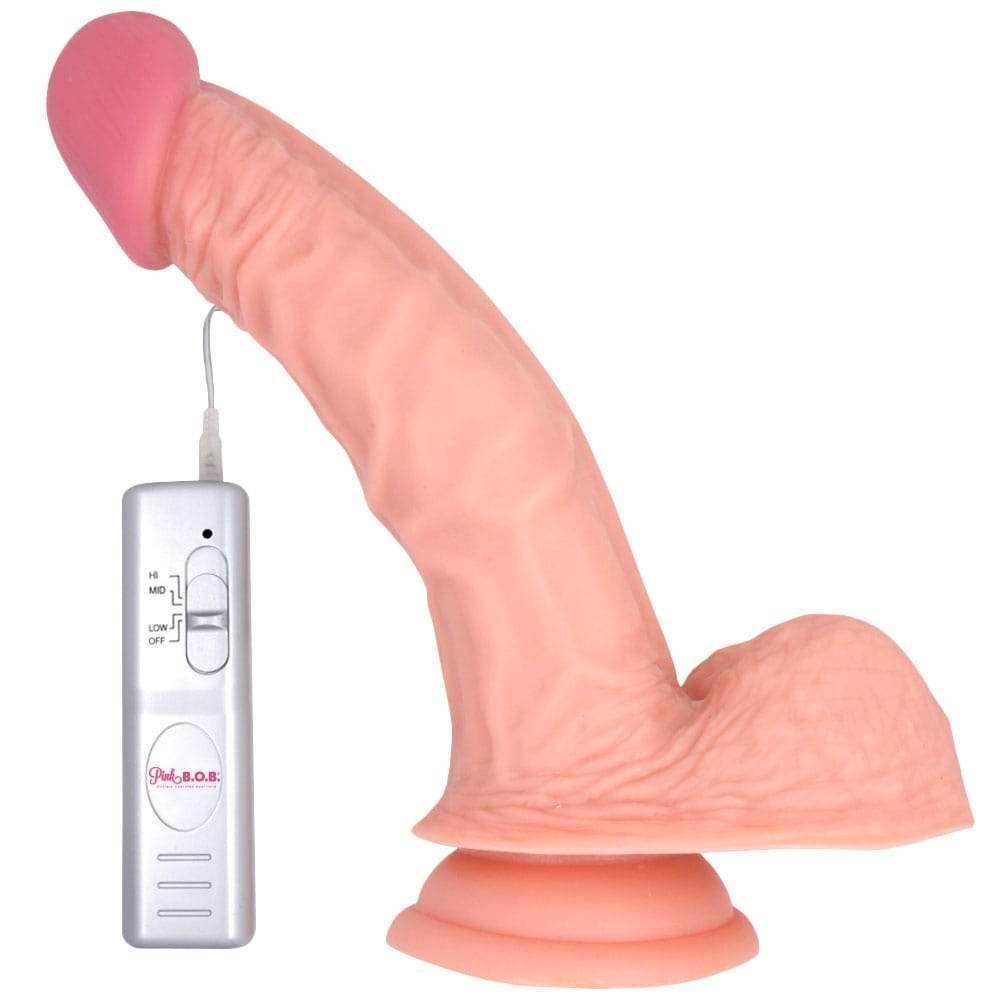 Pink B.O.B. 8 Inch Curved Vibrating Dildo - Xoxomoving