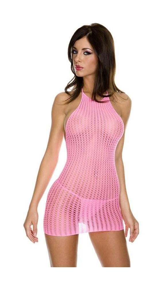 Pink Halter Crotchet Mini Dress & G-String Lingerie Set - Xoxomoving