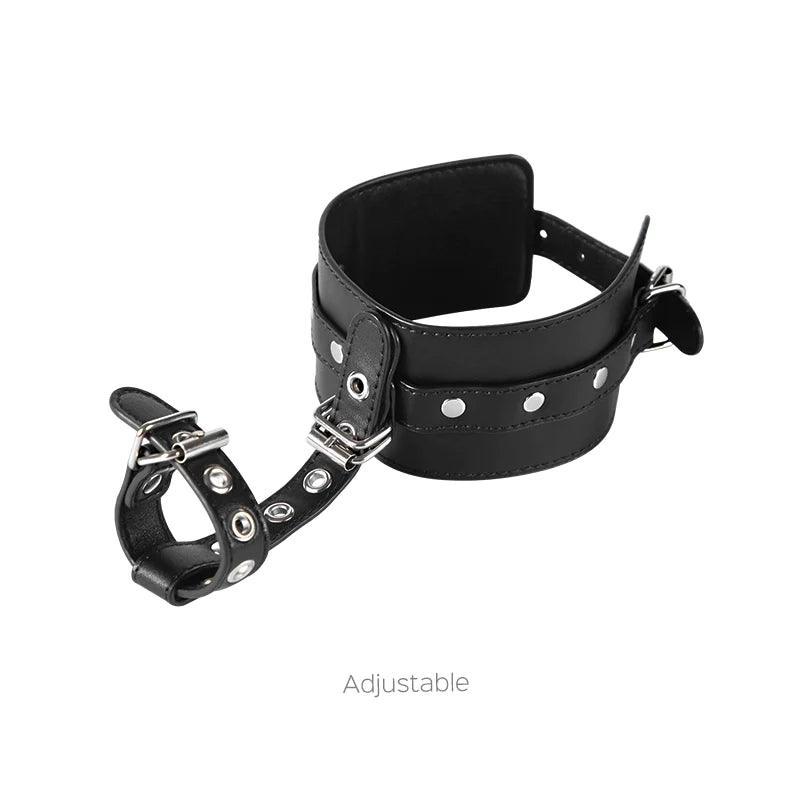 Prisoner Faux Leather Wrist Cuffs with Thumb Cuffs - Restrained Desire - Xoxomoving