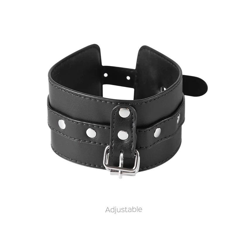 Prisoner Faux Leather Wrist Cuffs with Thumb Cuffs - Restrained Desire - Xoxomoving