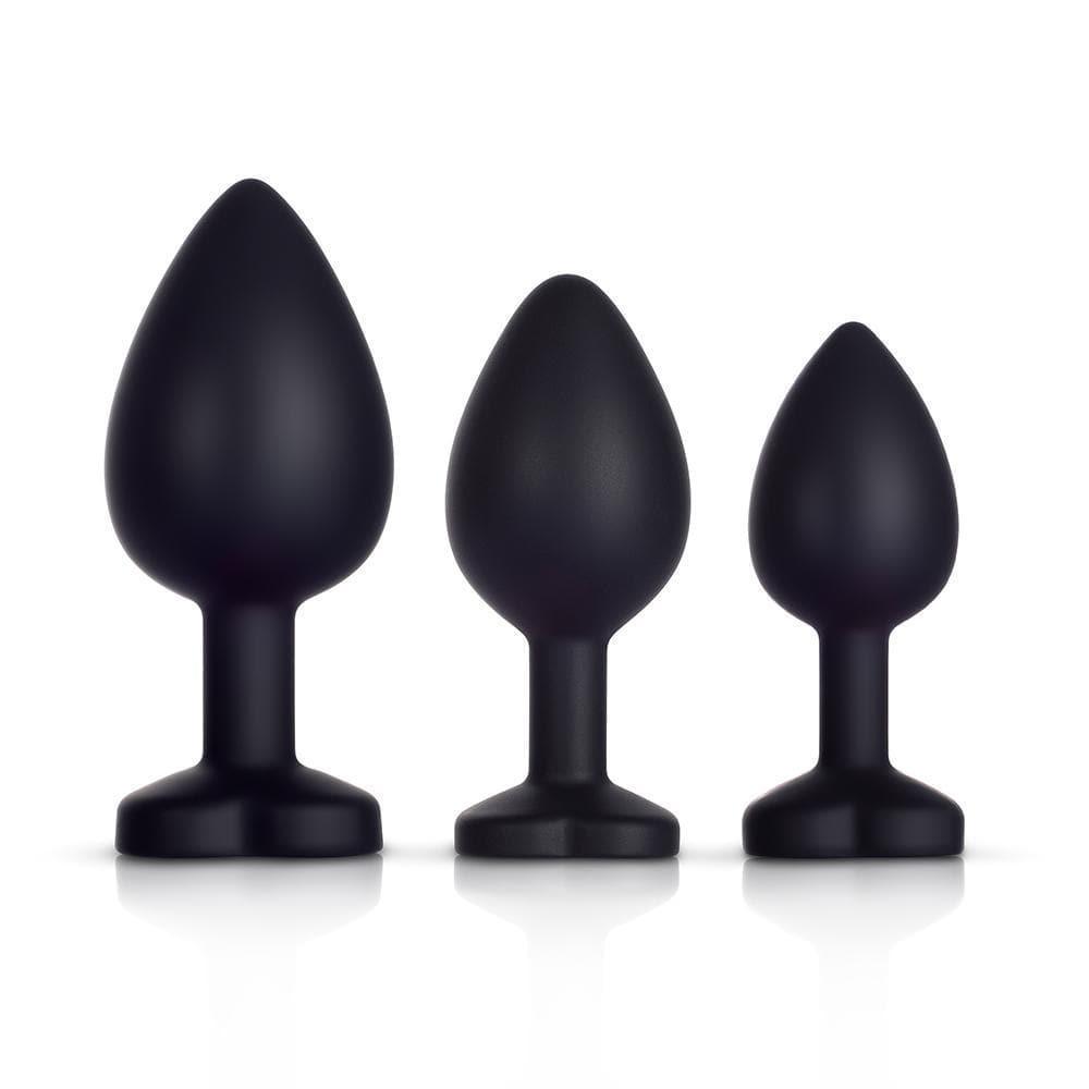 Rainbow Gem Black Silicone Butt Plug Set - Xoxomoving