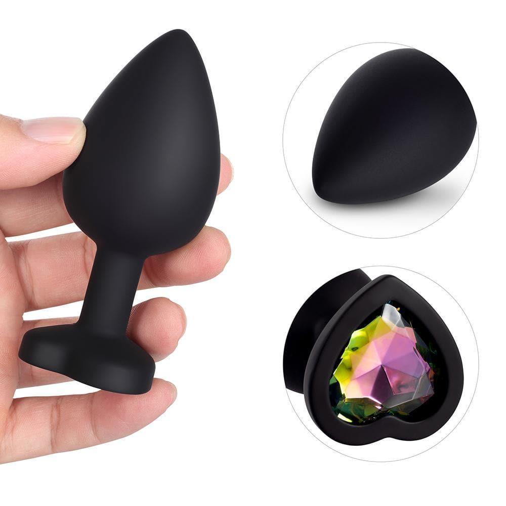 Rainbow Gem Black Silicone Butt Plug Set - Xoxomoving