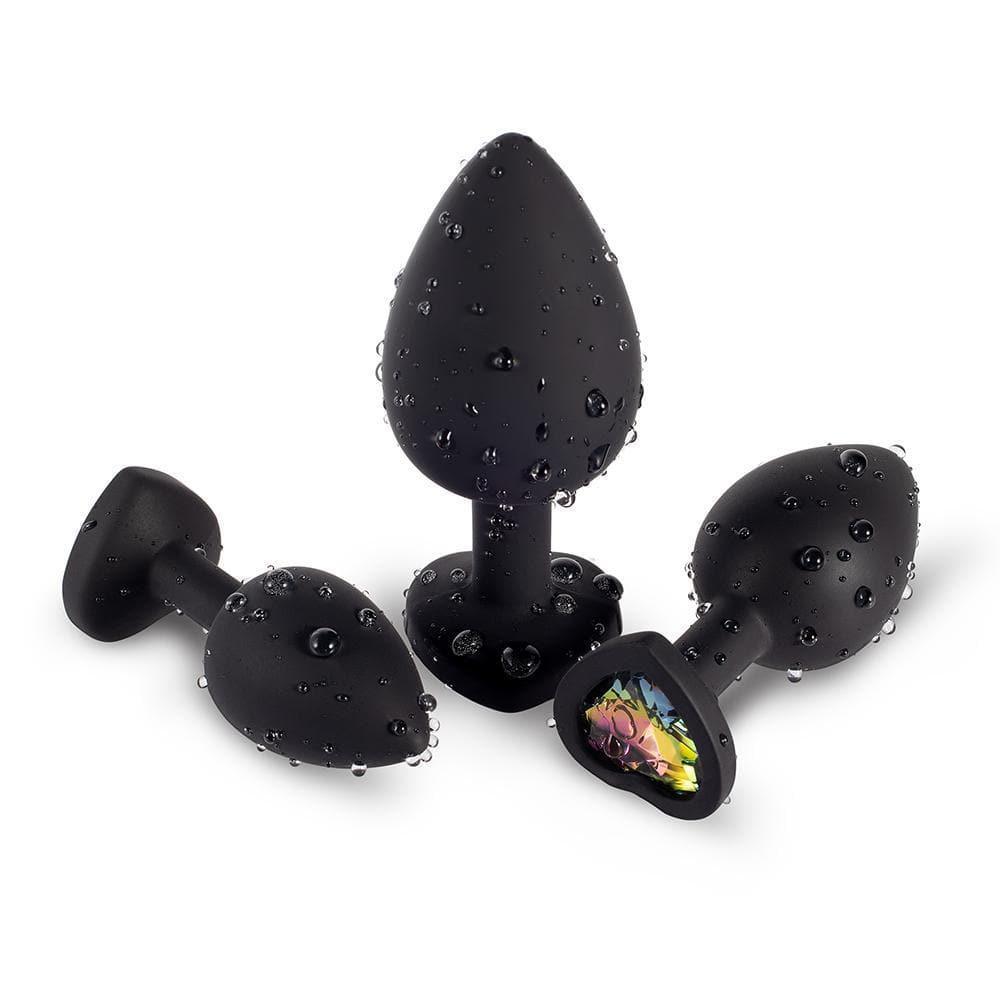 Rainbow Gem Black Silicone Butt Plug Set - Xoxomoving