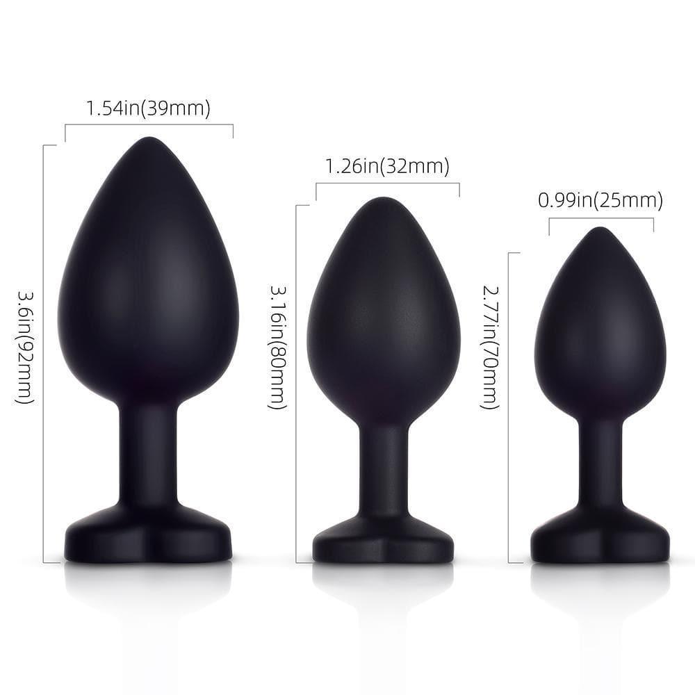 Rainbow Gem Black Silicone Butt Plug Set - Xoxomoving