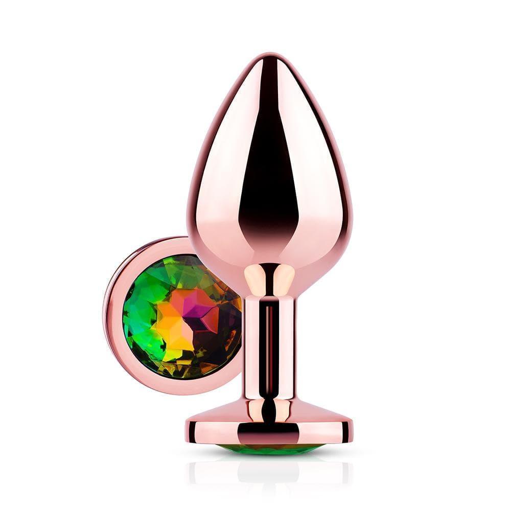 Rainbow Gem Rose Gold Metal Butt Plug - Xoxomoving