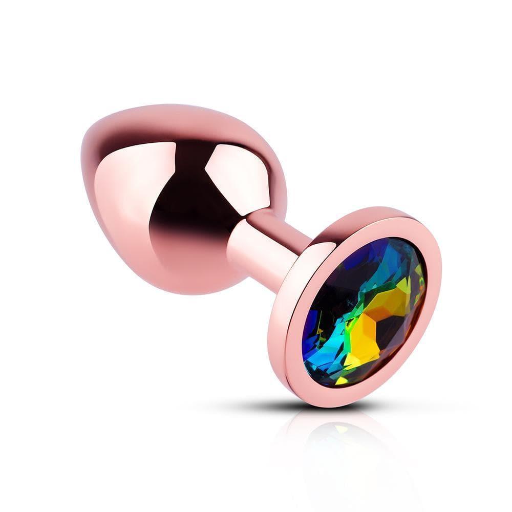 Rainbow Gem Rose Gold Metal Butt Plug - Xoxomoving