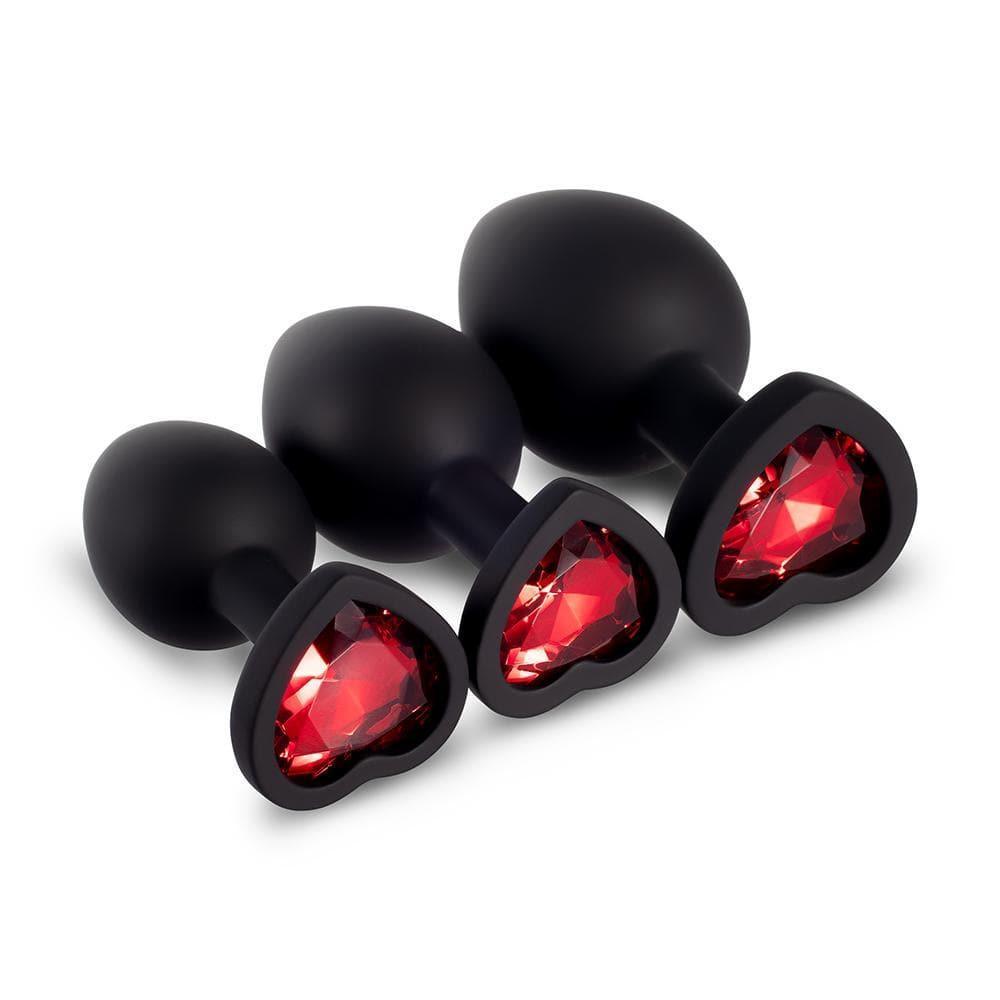 Red Gem Black Silicone Butt Plug Set - Xoxomoving