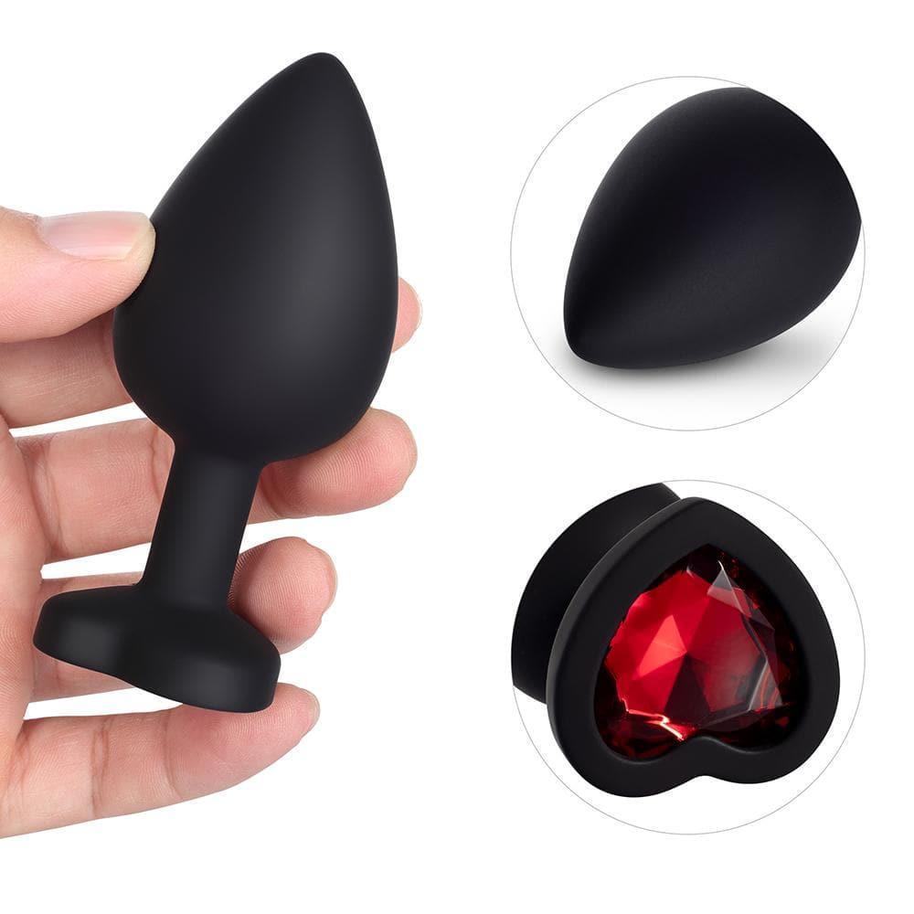 Red Gem Black Silicone Butt Plug Set - Xoxomoving