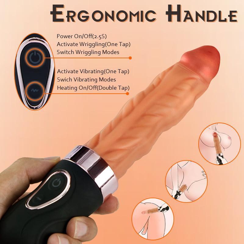 Riley 7 Wriggling Quiet 9 Vibrating Heating Vaginal Anal Vibrator Lifelike Dildo 9.65 Inch - Xoxomoving