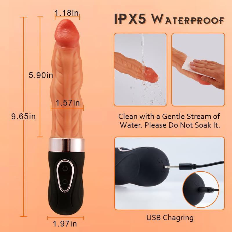 Riley 7 Wriggling Quiet 9 Vibrating Heating Vaginal Anal Vibrator Lifelike Dildo 9.65 Inch - Xoxomoving