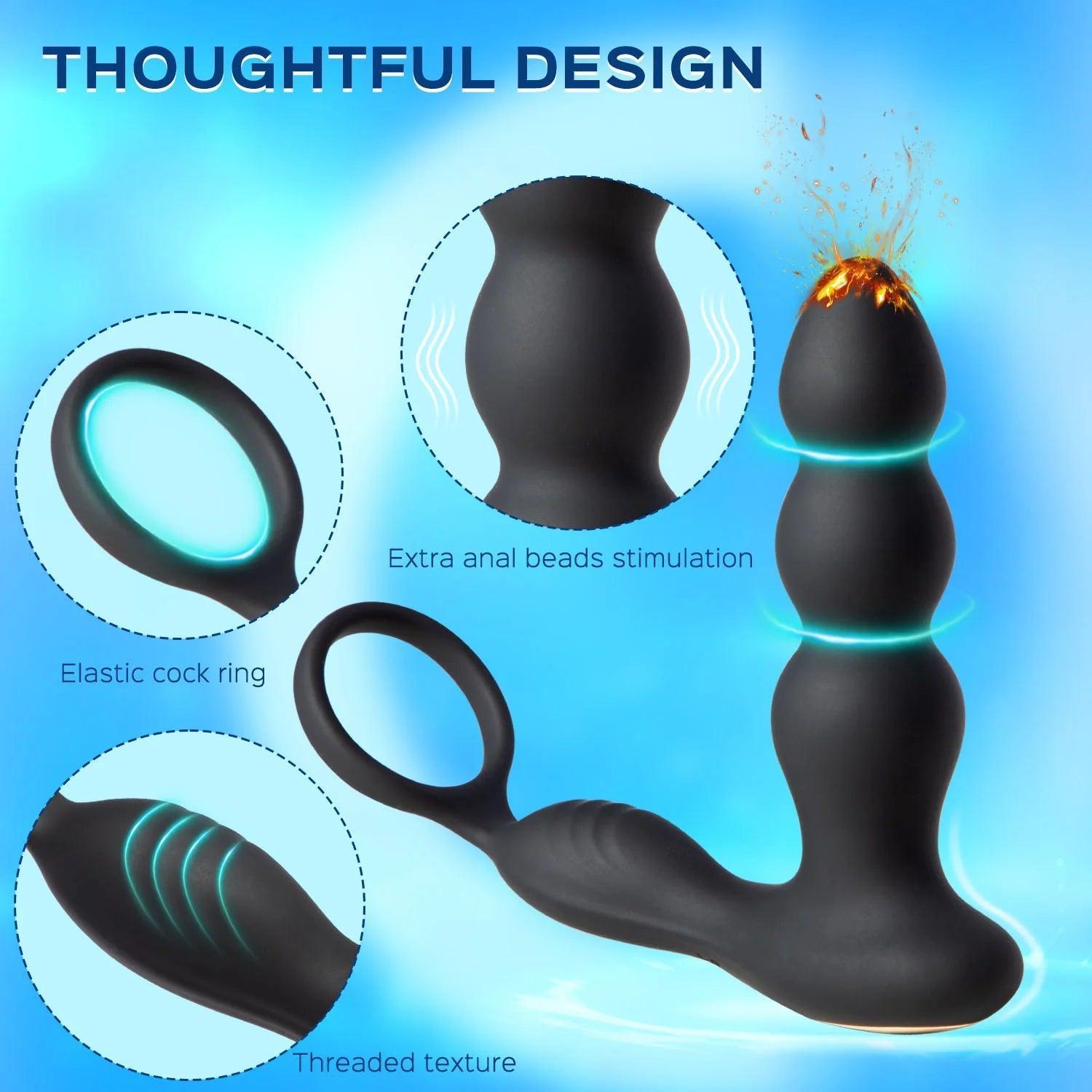 Ringer - 3 Anal Beads Prostate Massager Butt Plug with Cock Ring & Remote Control - Xoxomoving