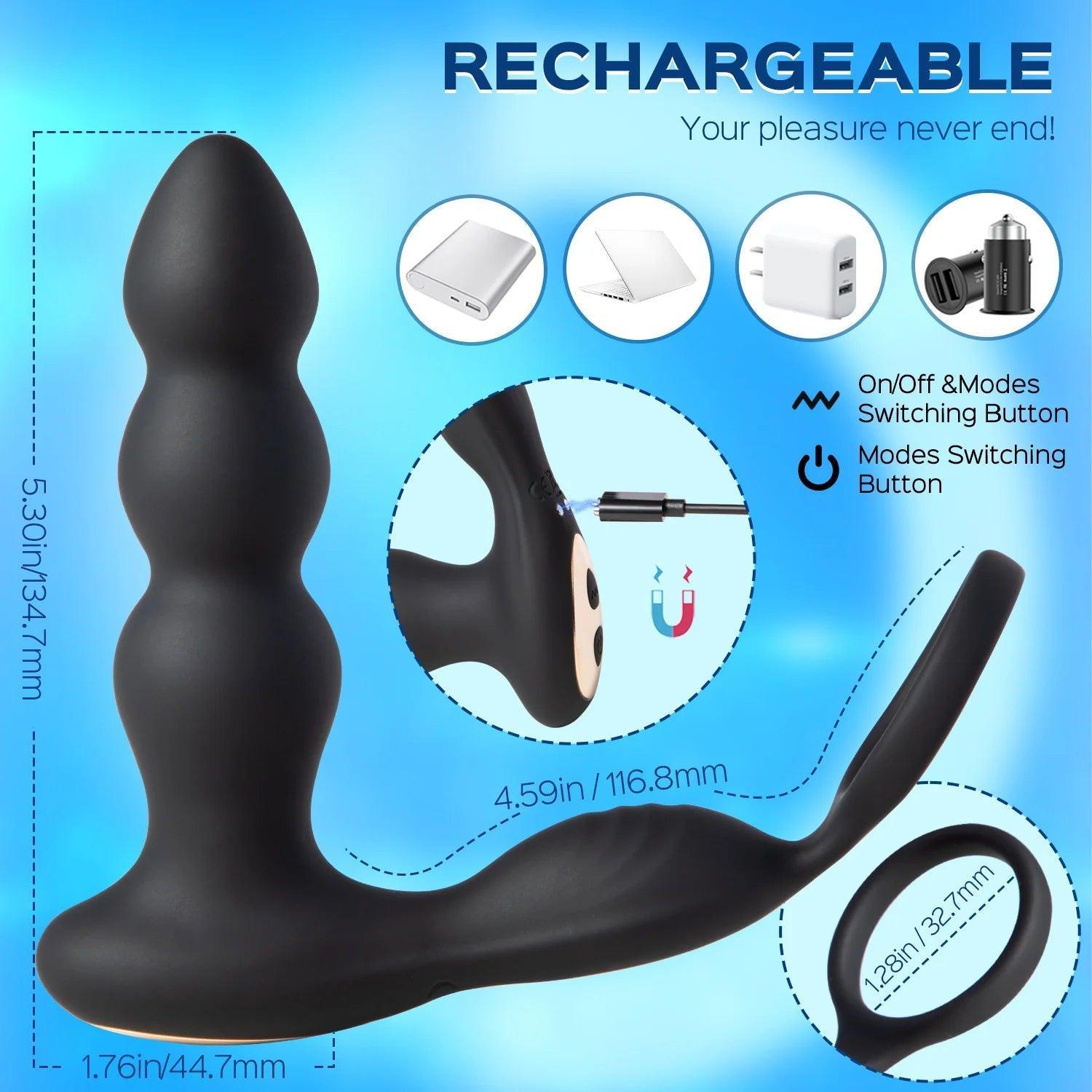 Ringer - 3 Anal Beads Prostate Massager Butt Plug with Cock Ring & Remote Control - Xoxomoving