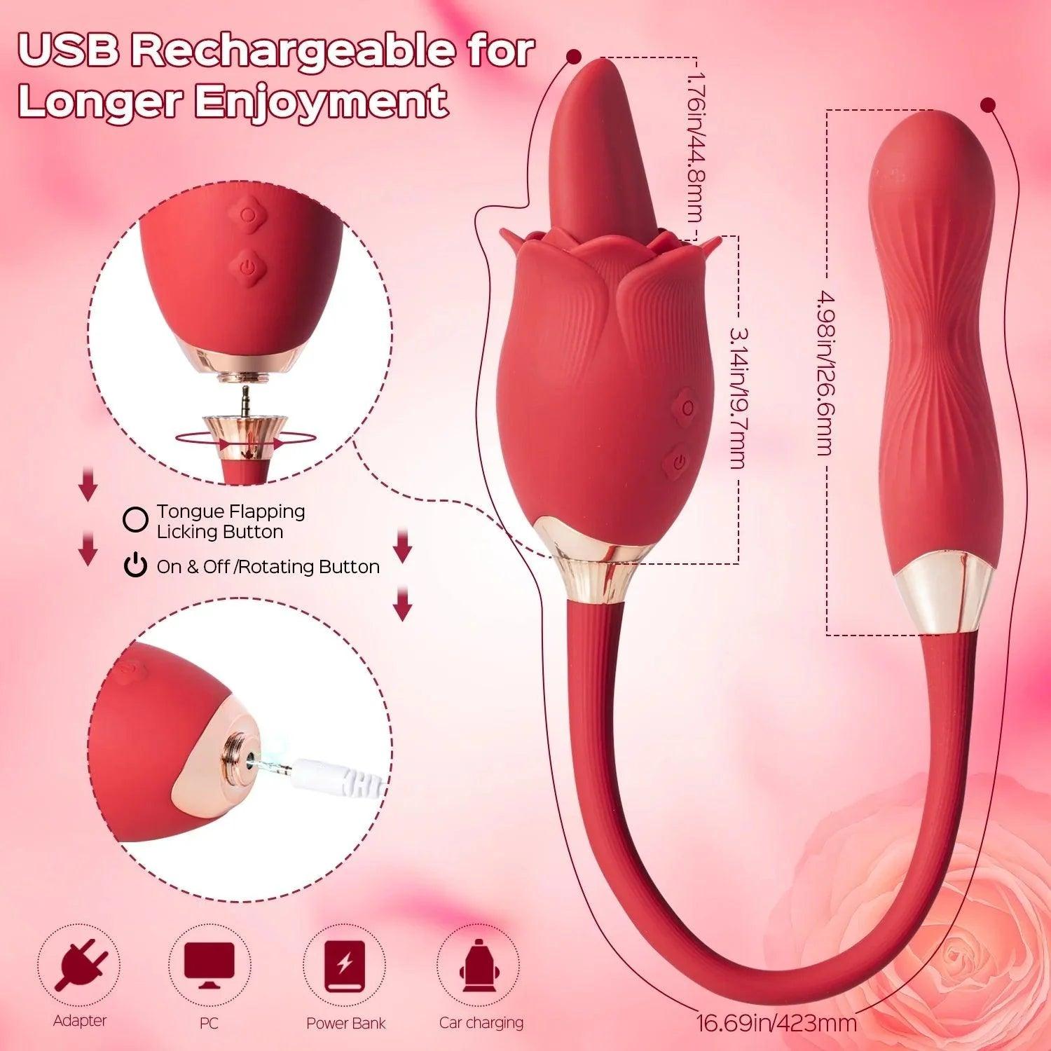 Rose Flapping Clit Stimulator Rotating G-spot Anal Vibrator - 2-in-1 - Xoxomoving