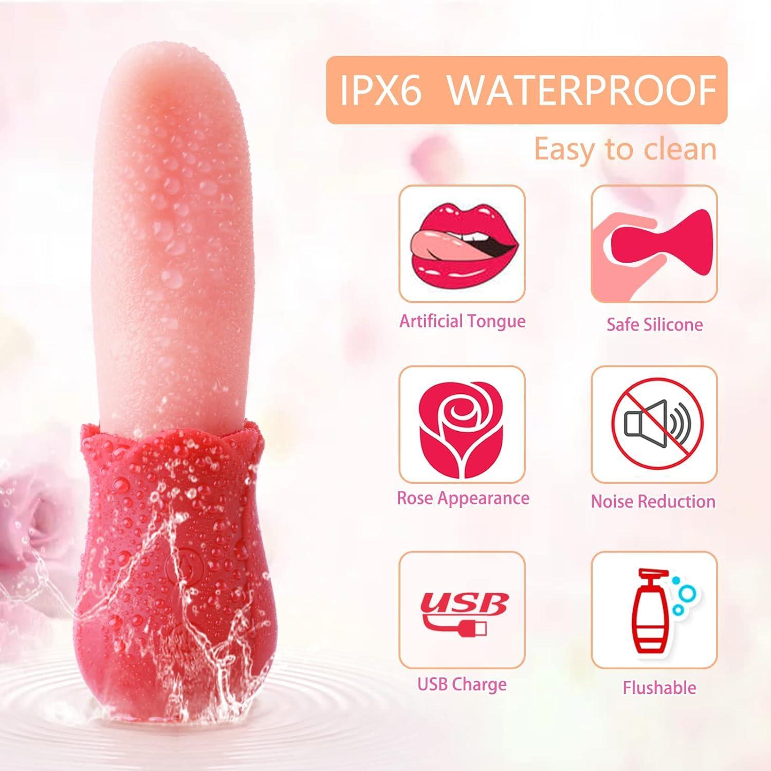 Rose Tongue Vibrator - 10 Modes Clitoral G Spot Stimulator for Women - Xoxomoving