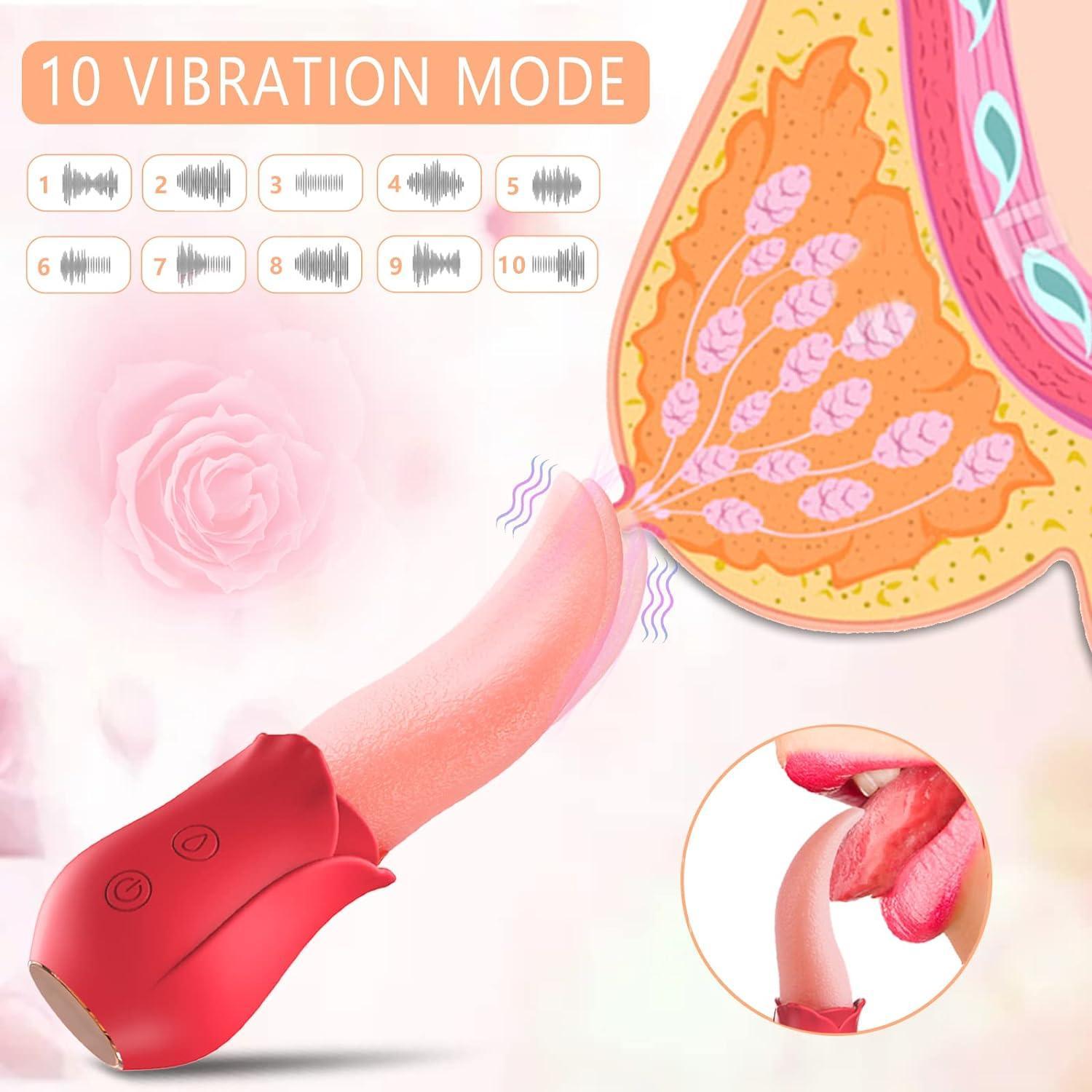 Rose Tongue Vibrator - 10 Modes Clitoral G Spot Stimulator for Women - Xoxomoving