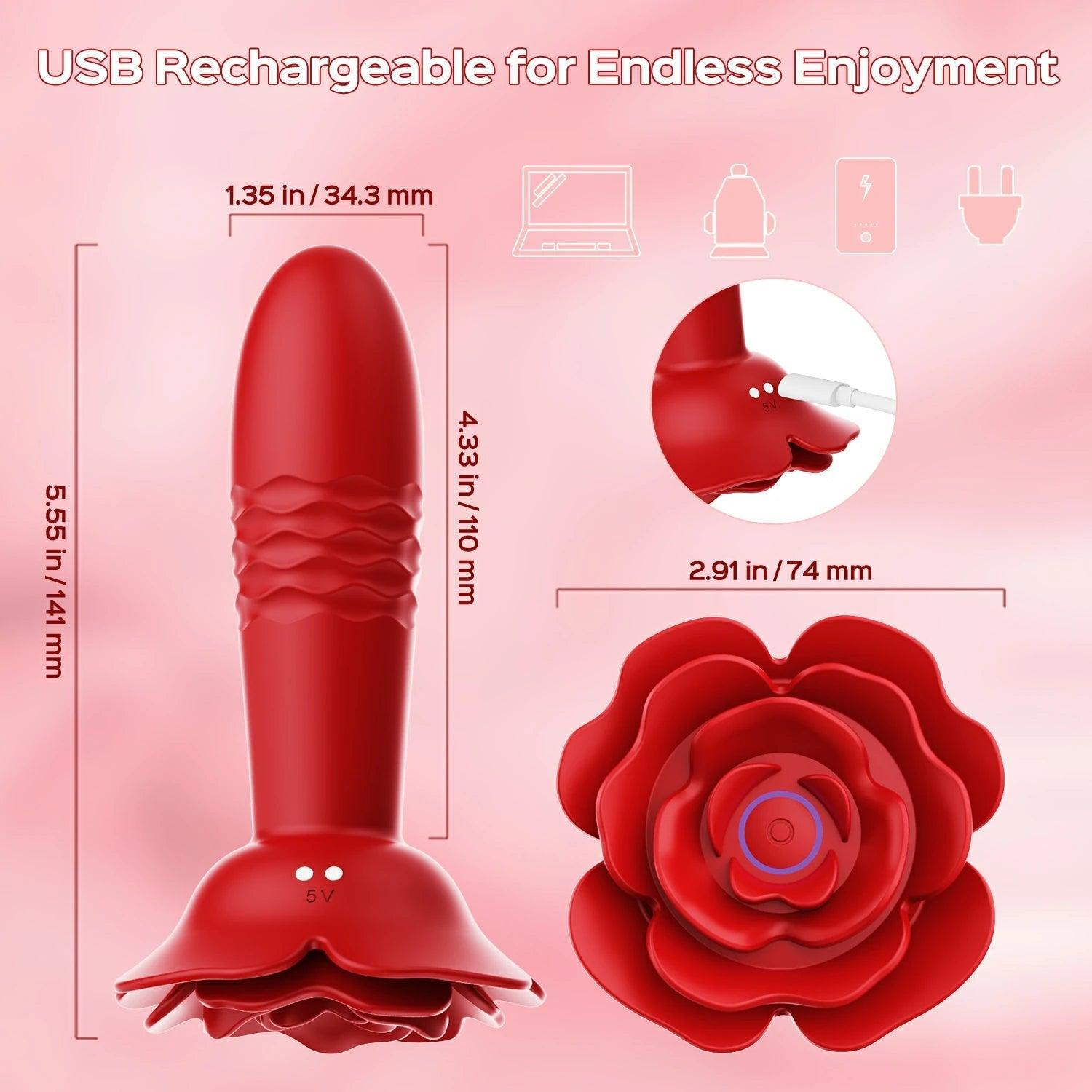 Remote Control Rose Thrusting Vibrating Anal Plug - Xoxomoving