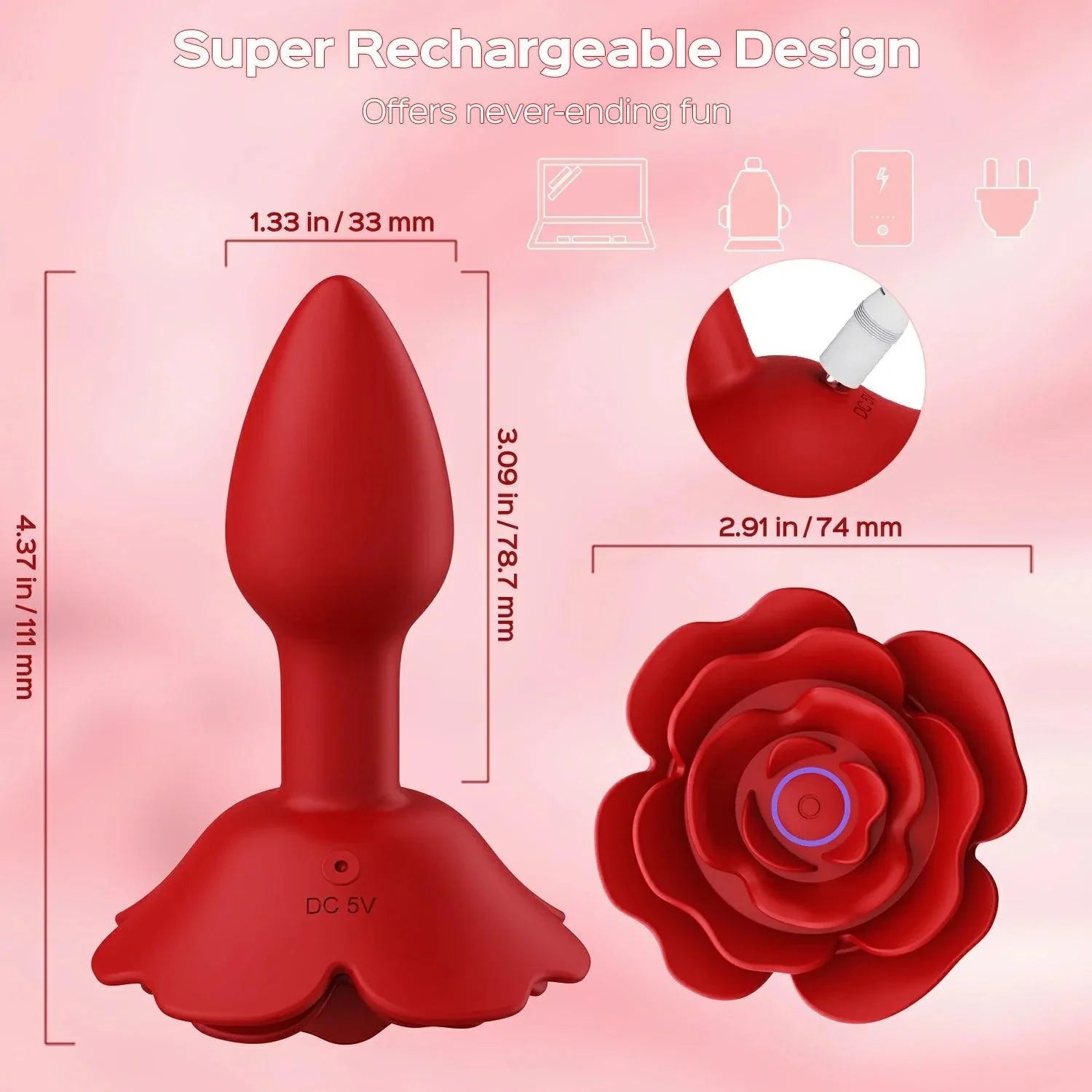 Roslyn - Remote Control Rose Rotating & Vibrating Butt Plug - Xoxomoving