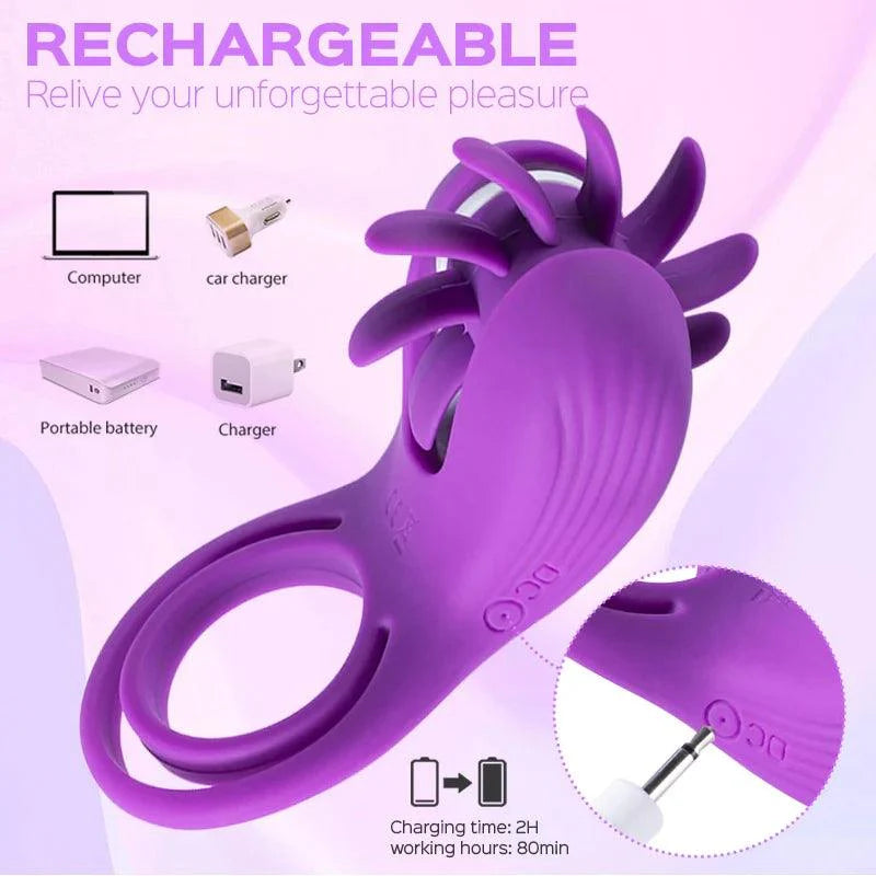 Roxy - Licking Sex Toy & Vibrating Dual Penis Ring - Xoxomoving