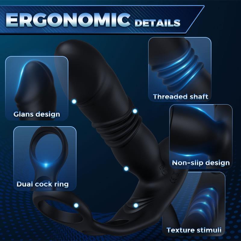 SAUL Glans - 3 Thrusting & 12 -Vibrating Cock Rings Prostate Massager - Xoxomoving