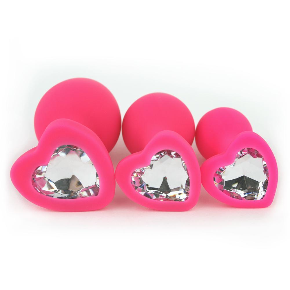 Silicone Heart Jeweled Anal Plug - 3 Sizes Available! - Xoxomoving