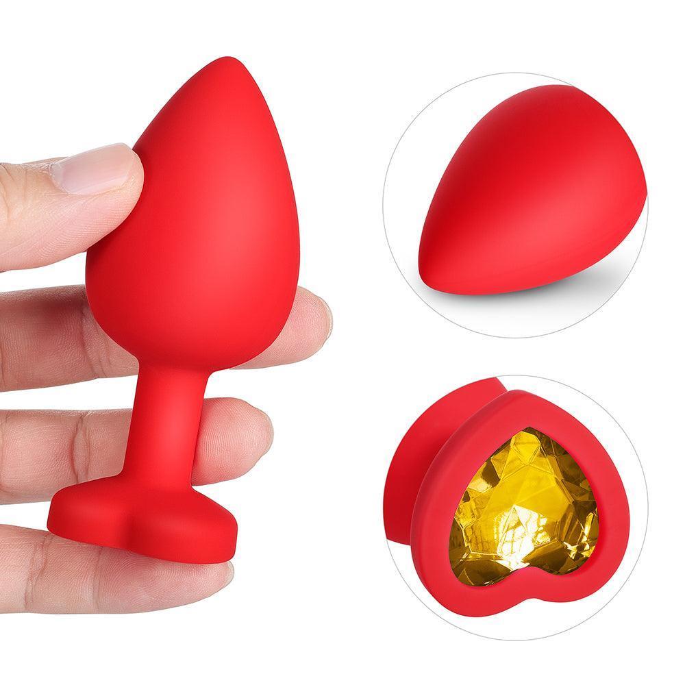 Sparkling Gems: Red Gem Blue Silicone Butt Plug 3-Piece Set - Xoxomoving