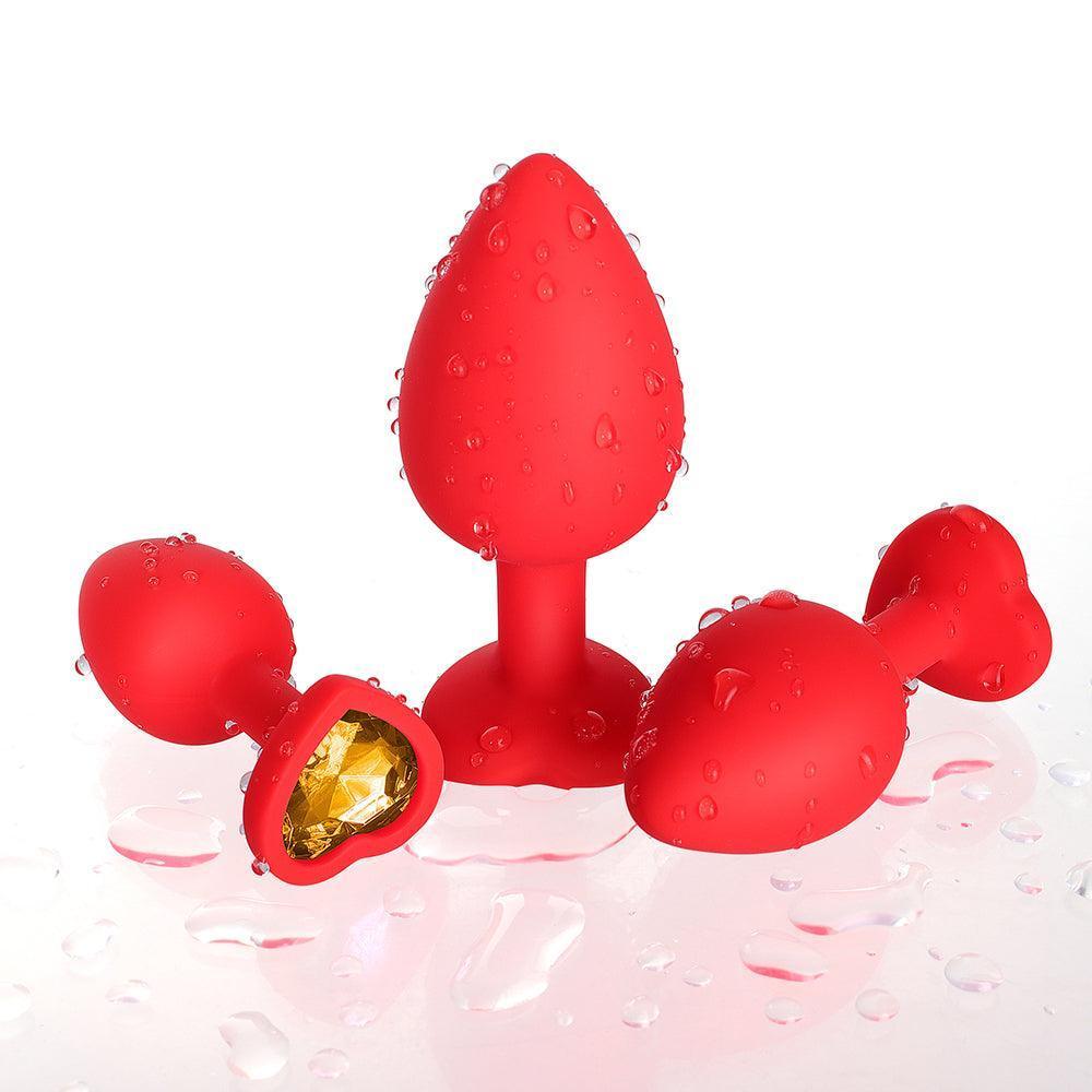 Sparkling Gems: Red Gem Blue Silicone Butt Plug 3-Piece Set - Xoxomoving