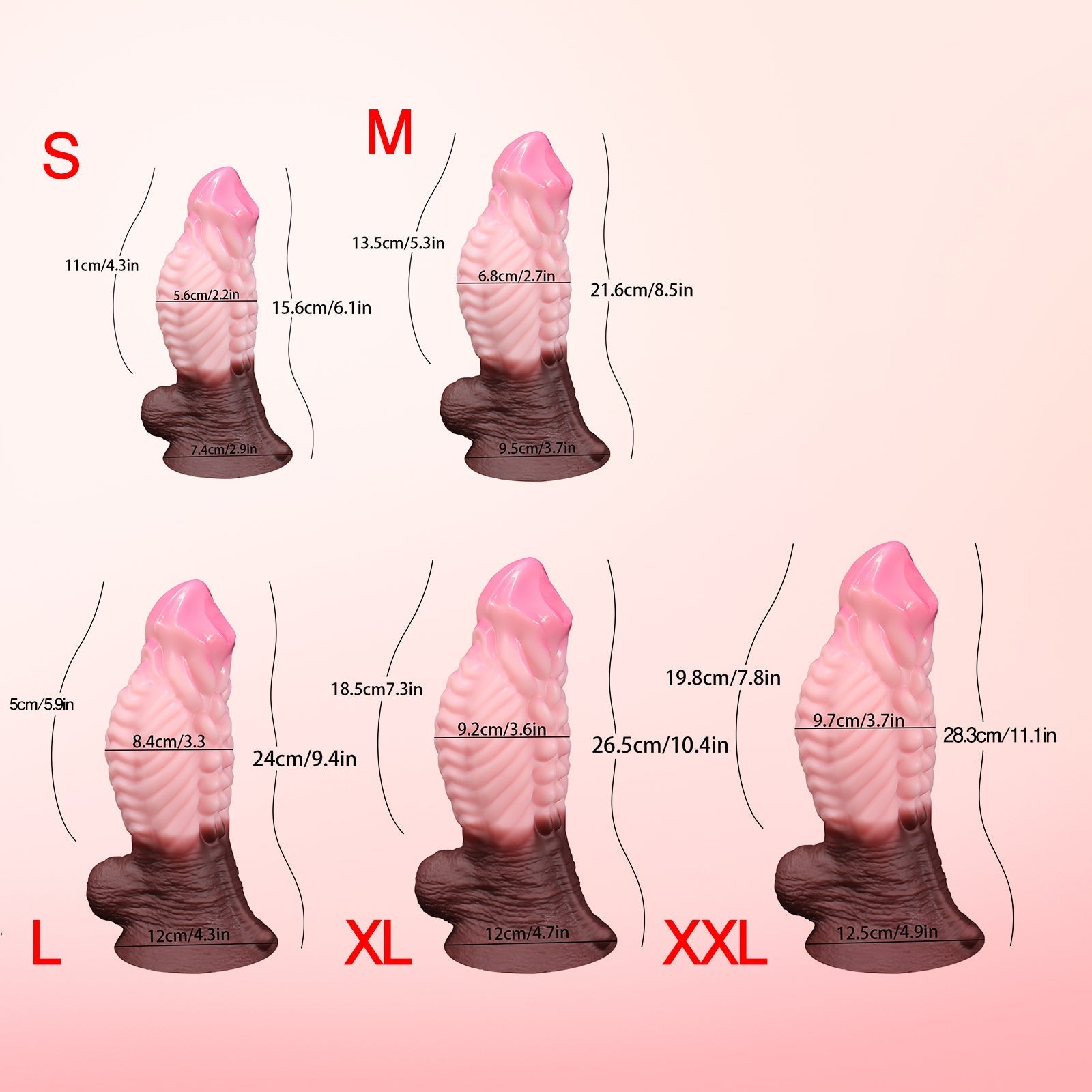 Textured Silicone Dildo with Suction Cup – Realistic Design, Pink and Brown Gradient