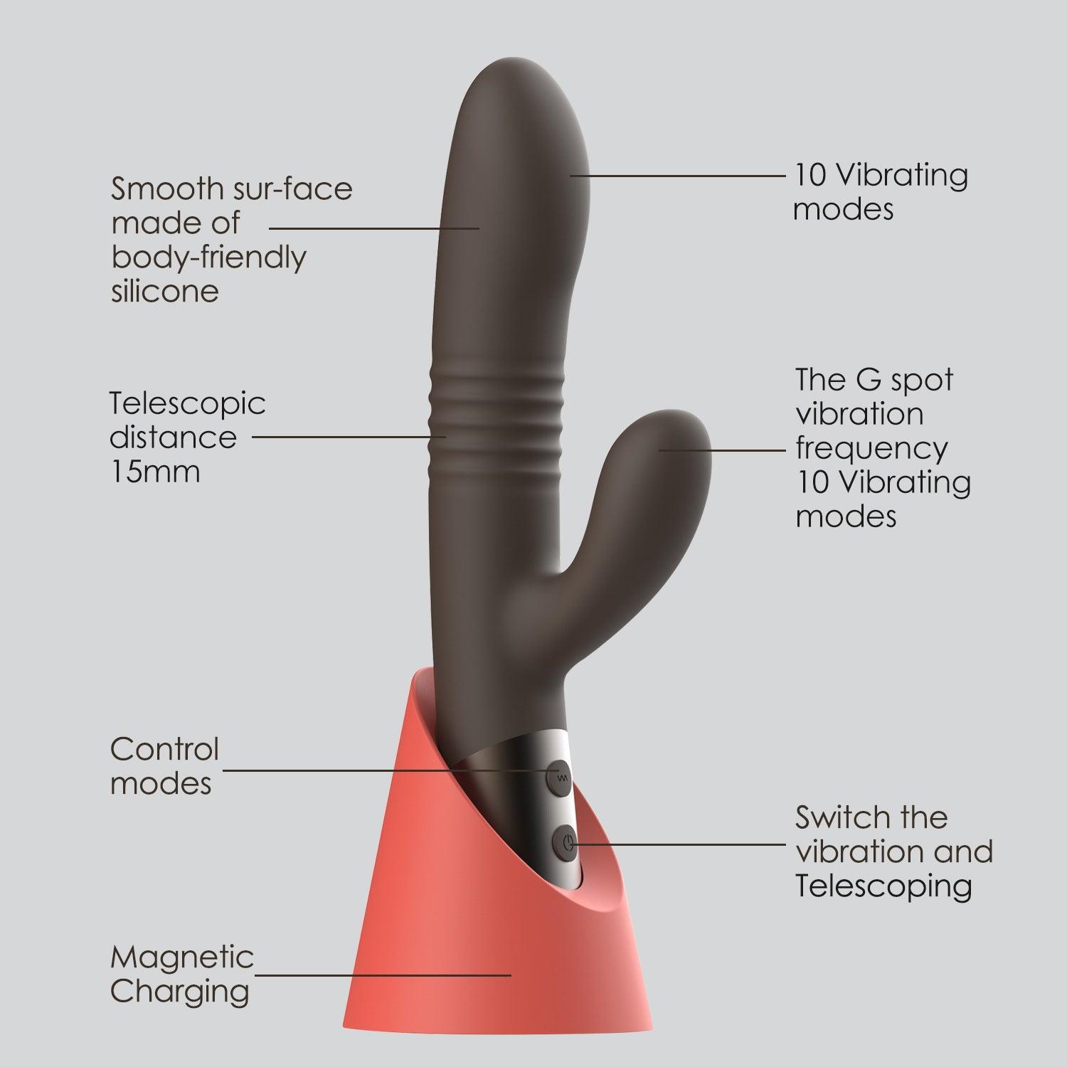 The Coelho - Telescopic Thrusting Silicone Rabbit Vibe with Charging Stand - Xoxomoving