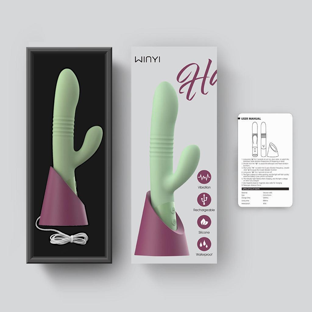 The Coelho - Telescopic Thrusting Silicone Rabbit Vibe with Charging Stand - Xoxomoving