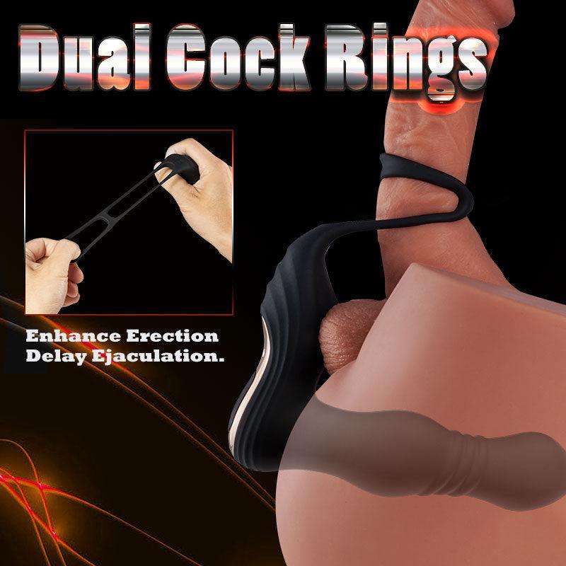 THOR 3 Thrusting 10 Vibrating Dual Cock Rings Prostate Massager - Xoxomoving