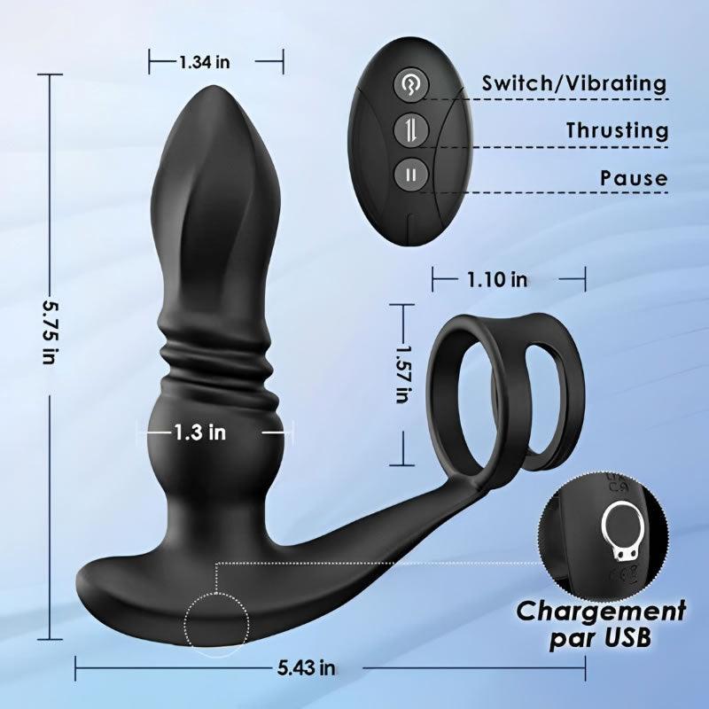 THOR 7 Thrusting & Vibrating Prostate Massager with Double Cock Rings - Xoxomoving