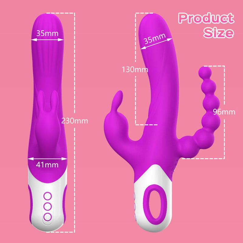 Triple Rabbit Vibrator with Anal Beads - 12 G-Spot and 3 Clit Vibration Patterns - Xoxomoving