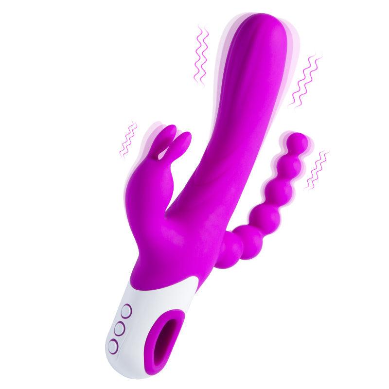 Triple Rabbit Vibrator with Anal Beads - 12 G-Spot and 3 Clit Vibration Patterns - Xoxomoving