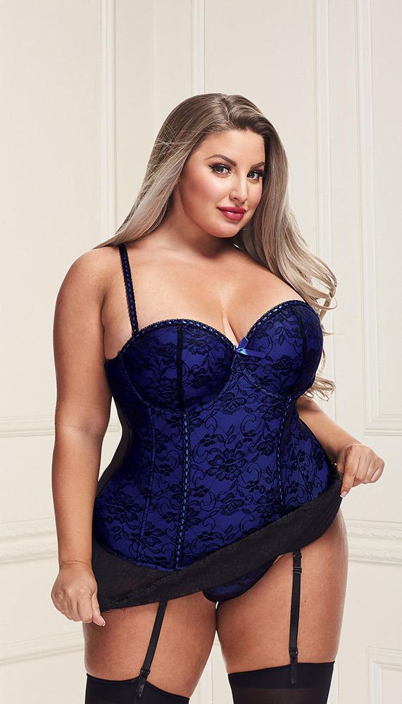 Underwire Bustier Set with Lace Overlay and Contoured Waist-Boning - Xoxomoving