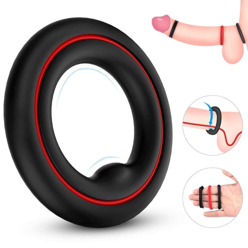 Upgrade Your Pleasure: 1.5-Inch Black & Red Cock Ring Set - Xoxomoving