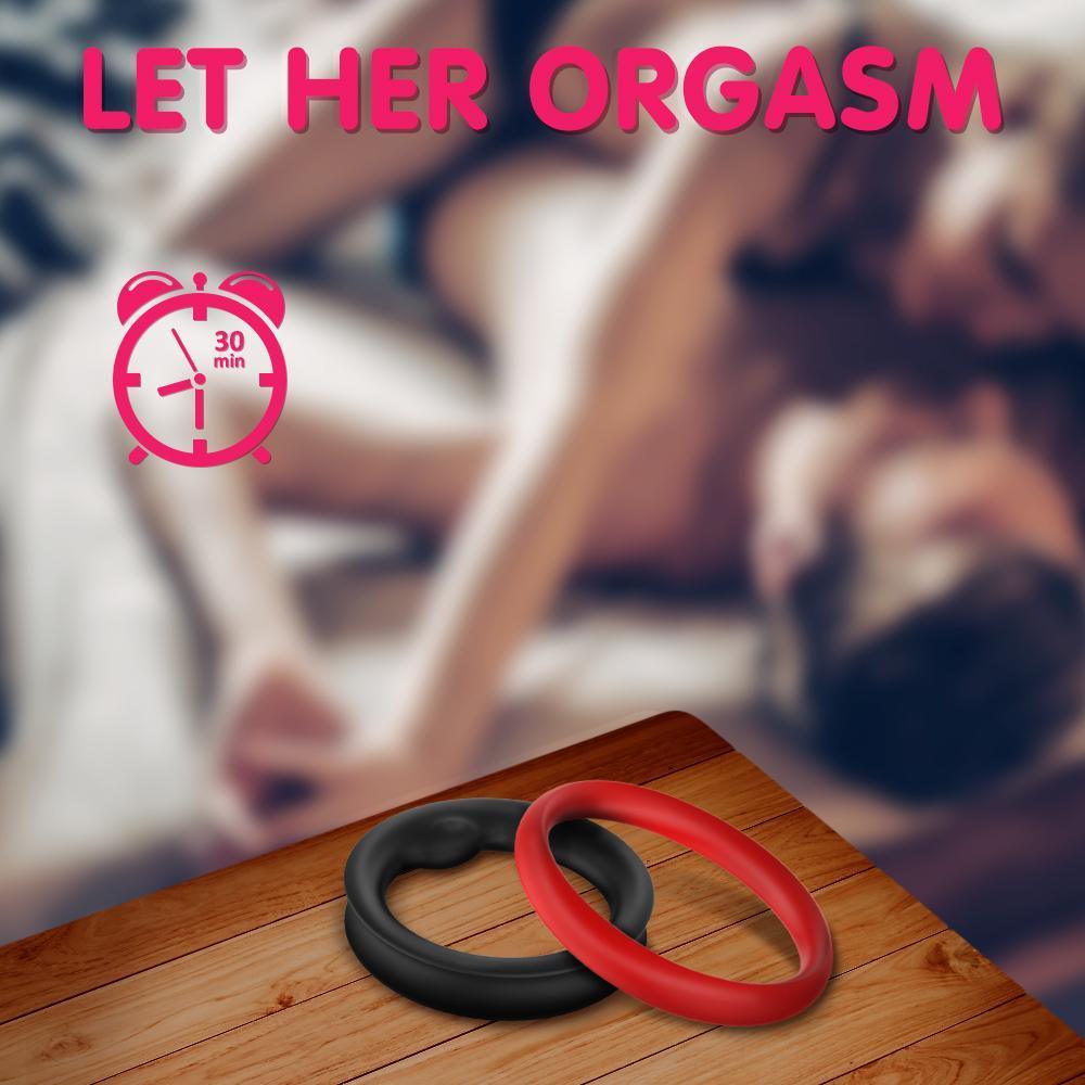 Upgrade Your Pleasure: 1.5-Inch Black & Red Cock Ring Set - Xoxomoving