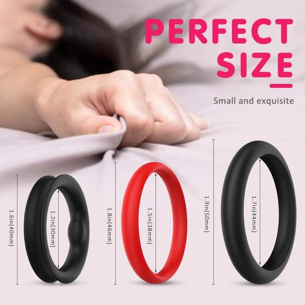 Upgrade Your Pleasure: 1.5-Inch Black & Red Cock Ring Set - Xoxomoving