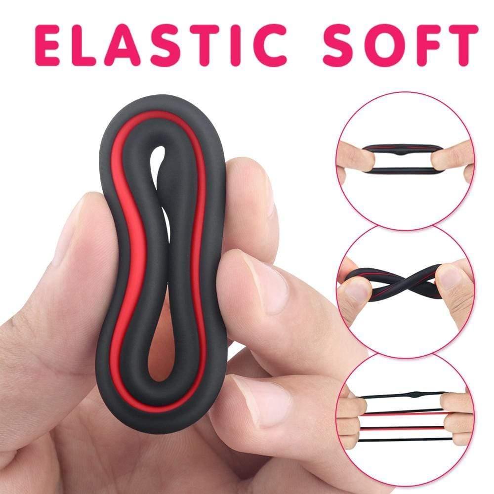 Upgrade Your Pleasure: 1.5-Inch Black & Red Cock Ring Set - Xoxomoving