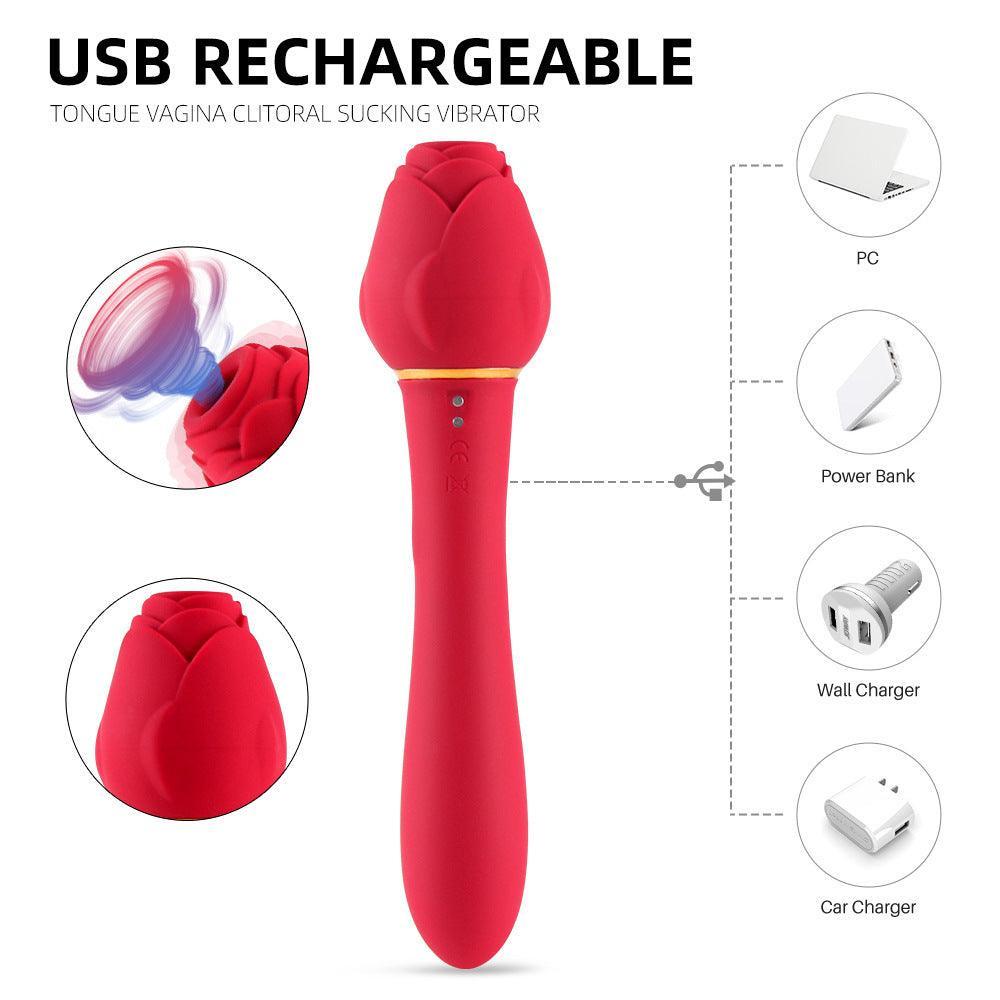 Upgraded Rose Clitoral Licking G Spot Vibrator - 2-in-1 Dual Stimulation - Xoxomoving