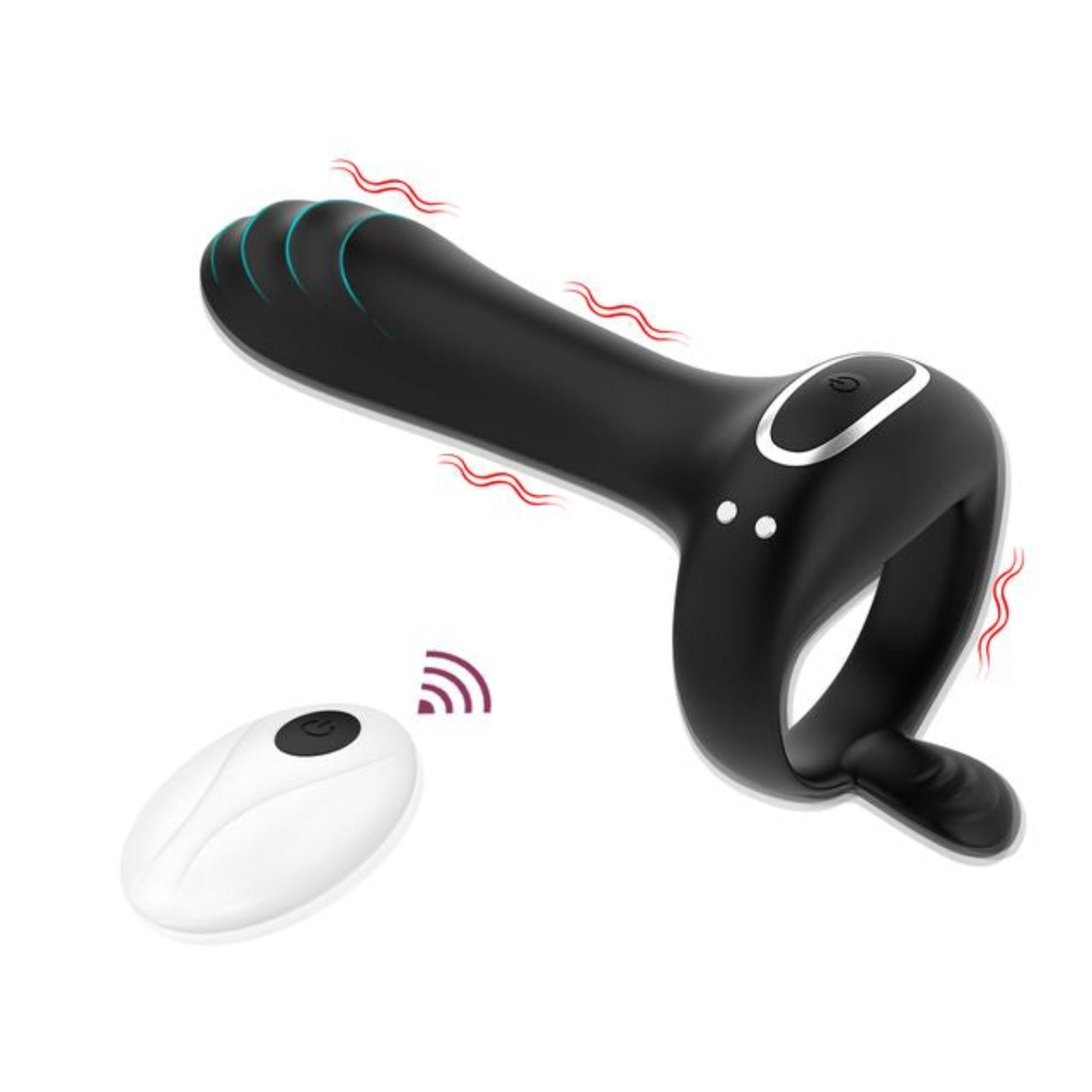 Vibrating Silicone C-ring with G-Spot Stimulator & Ball Tickler - Xoxomoving