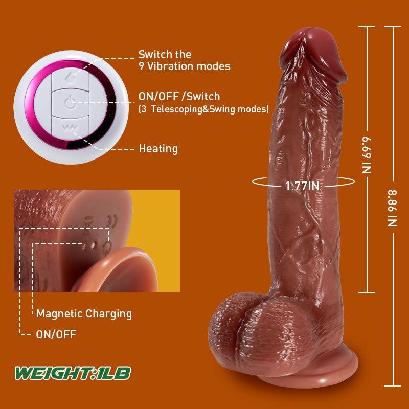 Wald Vibrating 3 Telescoping Swinging Lifelike Dildo Vibrator 8.86 INCH - Xoxomoving