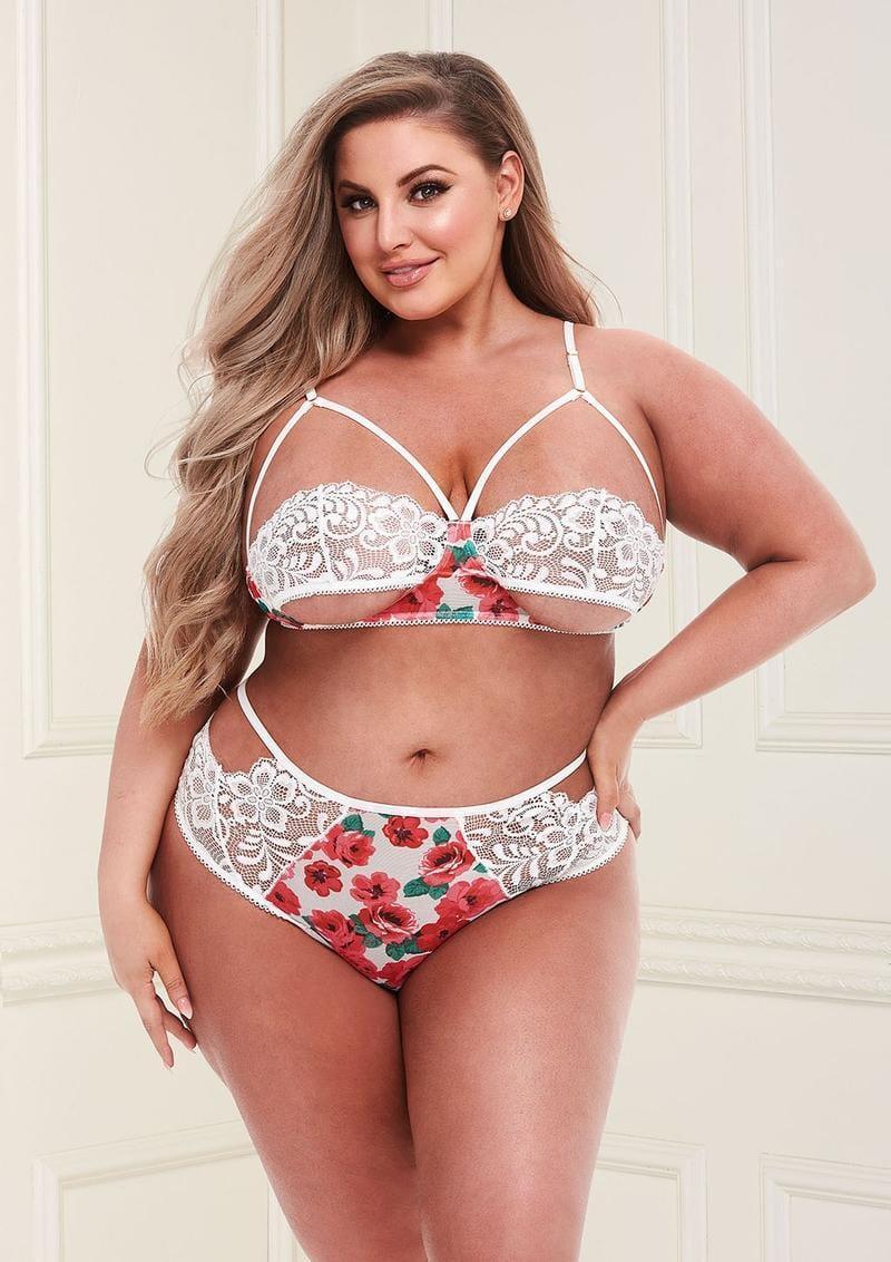 White Floral & Lace Cutout Lingerie Set - Xoxomoving