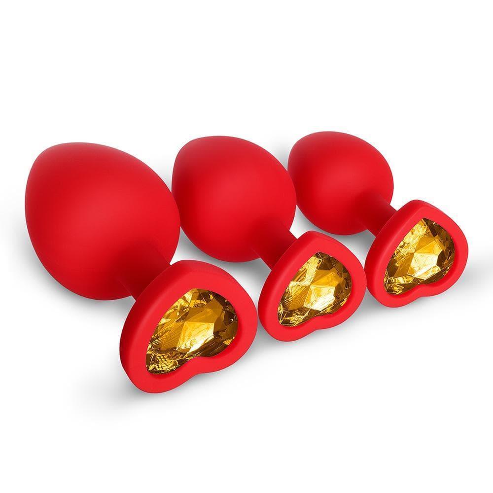 Yellow Gem Red Silicone Butt Plug Set - Xoxomoving